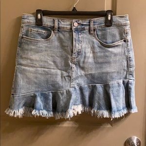 Denim Mini Skirt With Asymmetrical Ruffle